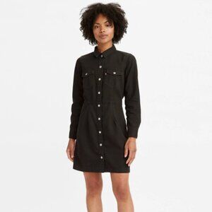 Levis Ellie Denim Dress Black Long Sleeve Button Front Womens size XL